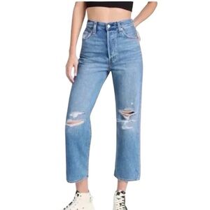 Levi’s Women's Distressed Button Fly Ribcage‎ Straight Ankle Jeans Size 24